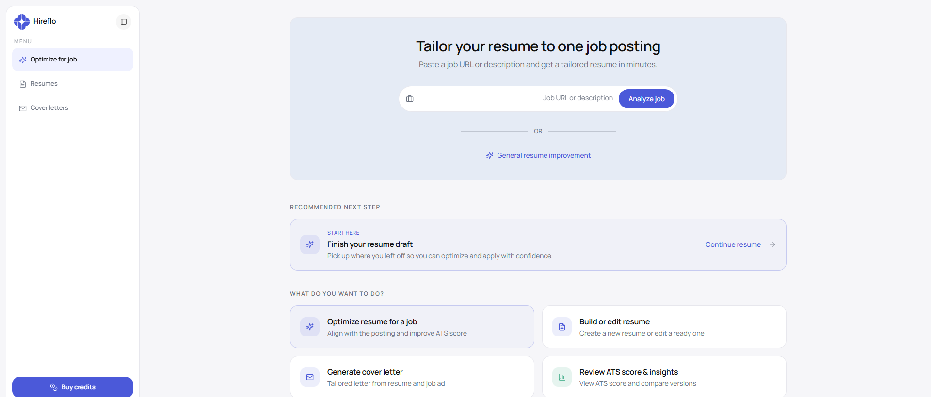 Hireflo app: tailor a resume to one job posting